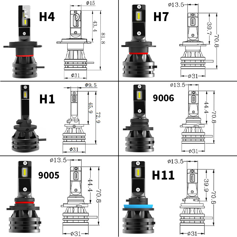M2 Led Car Headlight H4 H7 H1 H8 H11 9005 Hb3 9006 Hb4 9012 H27 Low or High Beam Lens Led Lamp Turbo Motorcycle Bulb