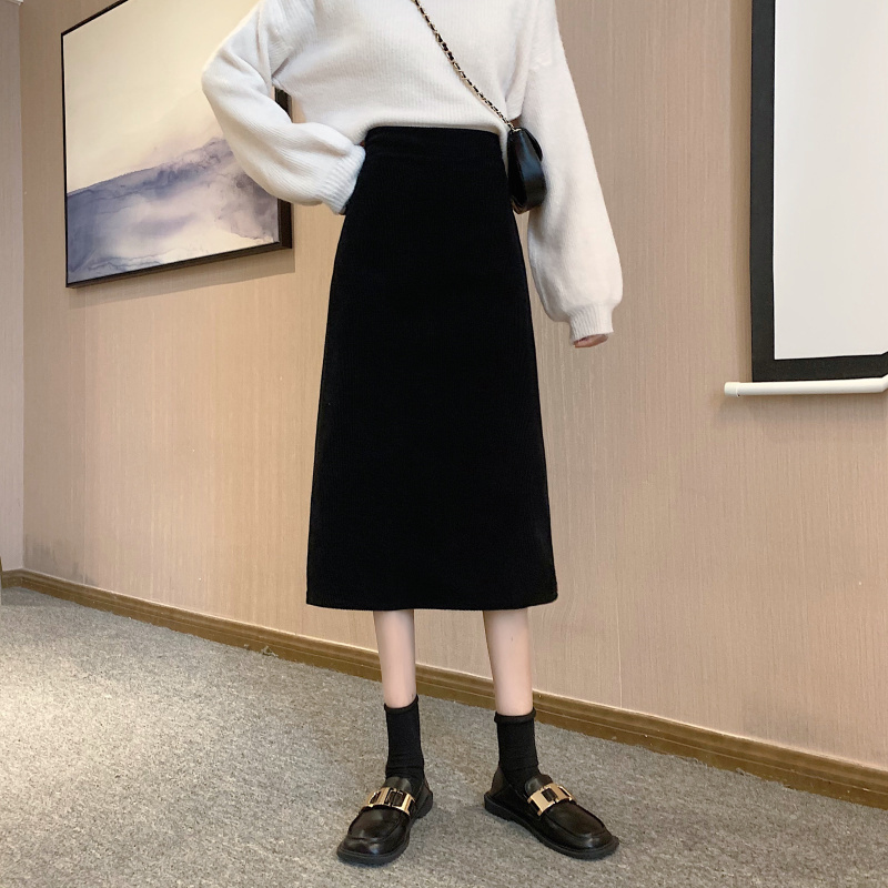 Autumn Spring High Waist Mid-Length Corduroy Skirt Women A-Line Korean Style Mujer Faldas 210520