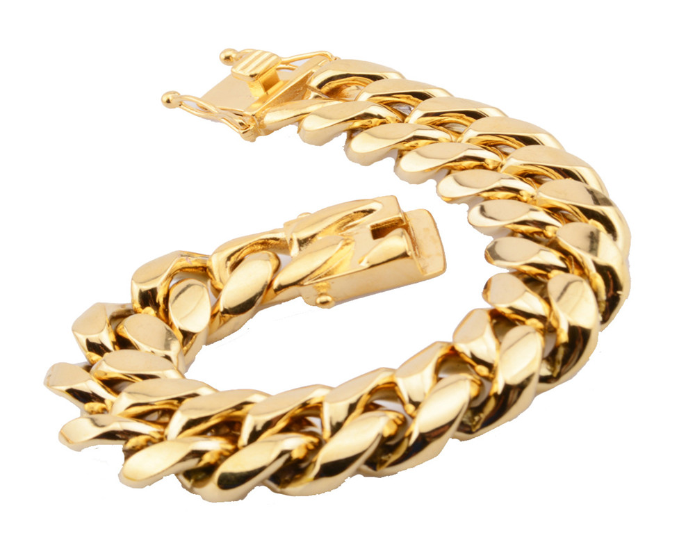 8mm10mm12mm14mm16mm18mm Mens 18K Gold Plated Stainless Steel Bracelets High Polished Miami Cuban Link Punk Curb Gold Bracelet