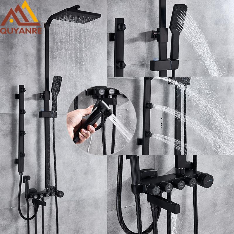 Quyanre Matte Black Chrome Shower Faucets Set Brass 5-way Button Control Mixer Tap SPA Massage Jets Bidet Bath Bathroom Sets
Quyanre Matte Black Chrome Shower Faucets Set Brass 5-way Button Control Mixer Tap SPA Massage Jets Bidet Bath Bathroom Sets