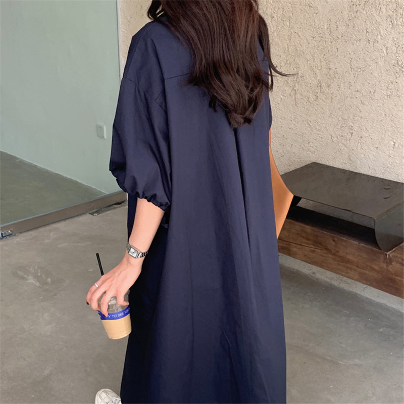 Chic Oversize Vintage Women Shirt Dress Summer Minimalist Elegant OL Work Wear Lapel Loose Long Dresses Vestidos 210421