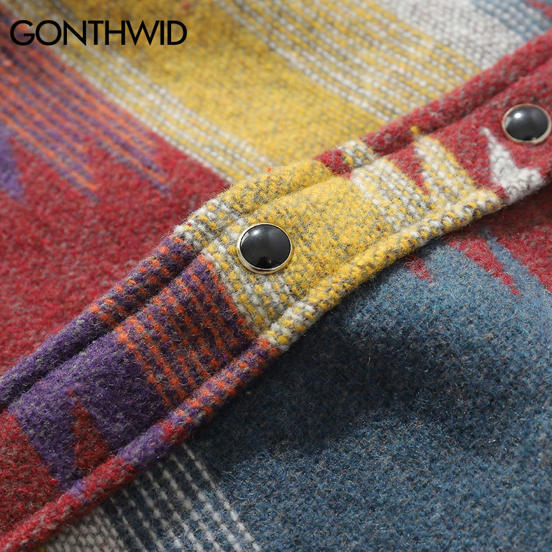 GONTHWID Hip Hop Tie Dye Snap Button Long Sleeve Shirts Men Fashion Casual Streetwear Dress Shirt Coats Male Hipster Shirts Tops 210410