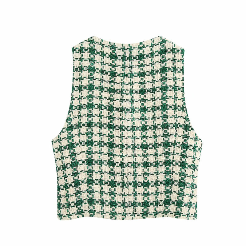 Fresh V-neck Sleeveless Jacket Vest Women's Simple Fashion Green with Buttons Chic Tops Female 210507