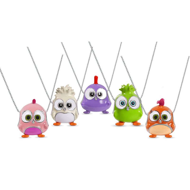 Authentic 925 Silver Pendant Necklace Cute Green Purple Enamel Hatchling Color Bird Family Charm Jewelry For Making DIY Berloque