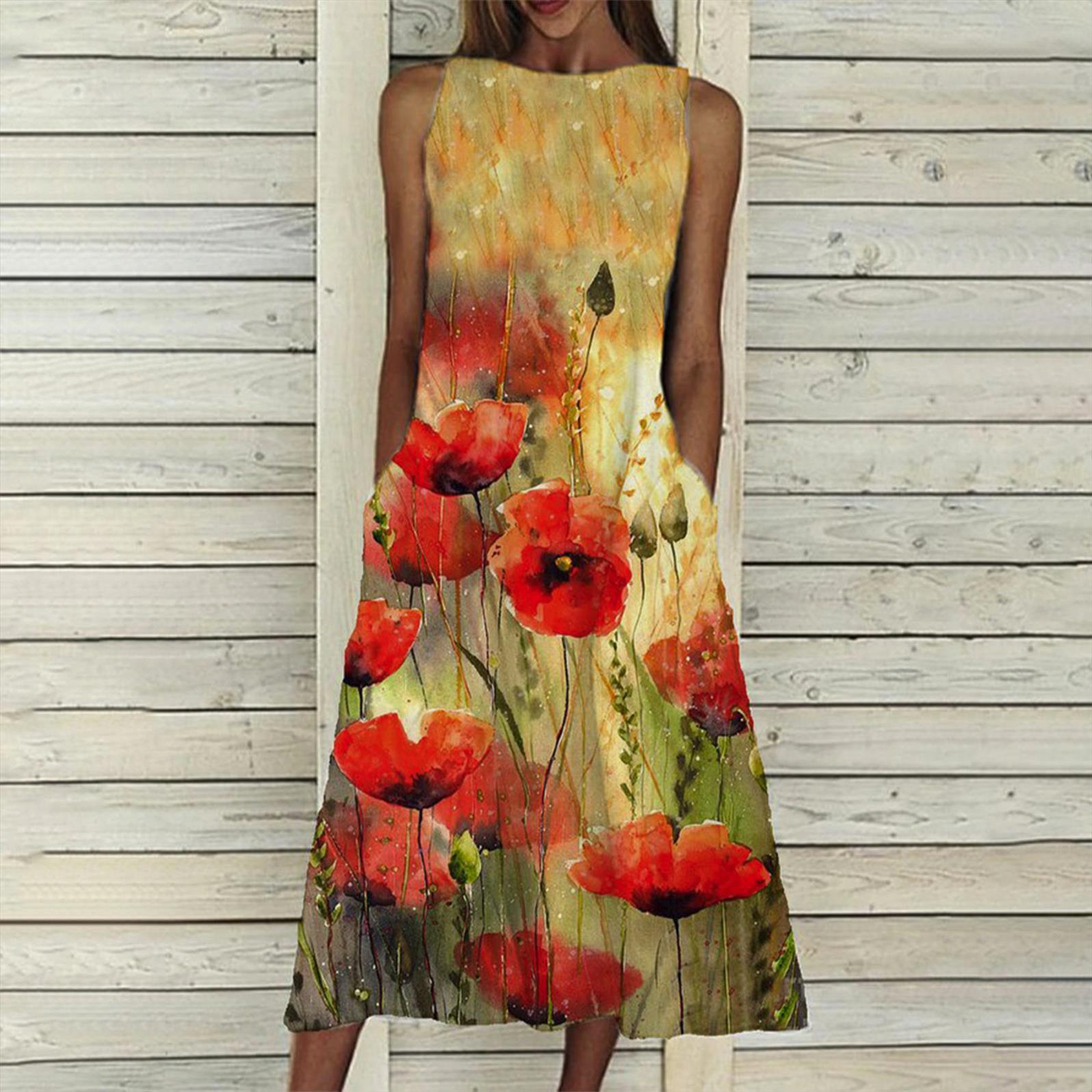 long fashion loose sleeveless pocket women dress printing o neck femme vintage summer holiday vestidos, Black;gray
long fashion loose sleeveless pocket women dress printing o neck femme vintage summer holiday vestidos, Black;gray