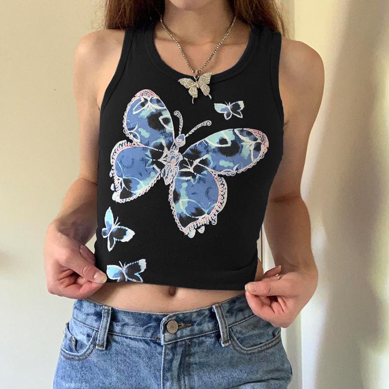 Women's Tanks & Camis Y2K Aesthetic Gothic Tank Top Harajuku Hip Hop Graphic Butterfly Print Sleeveless Crop Women Summer Slim Fit Vest Stre, White 
Women's Tanks & Camis Y2K Aesthetic Gothic Tank Top Harajuku Hip Hop Graphic Butterfly Print Sleeveless Crop Women Summer Slim Fit Vest Stre, White