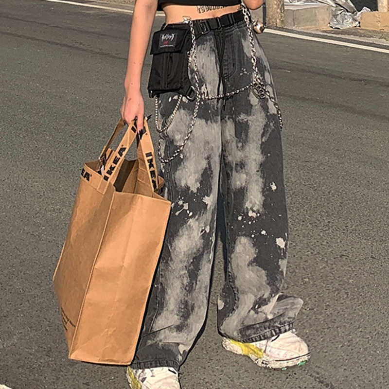 Summer Casual Jeans Woman Long Trousers Cowboy Female Loose Streetwear High Waist Hit Color Pants ZA4567 210427