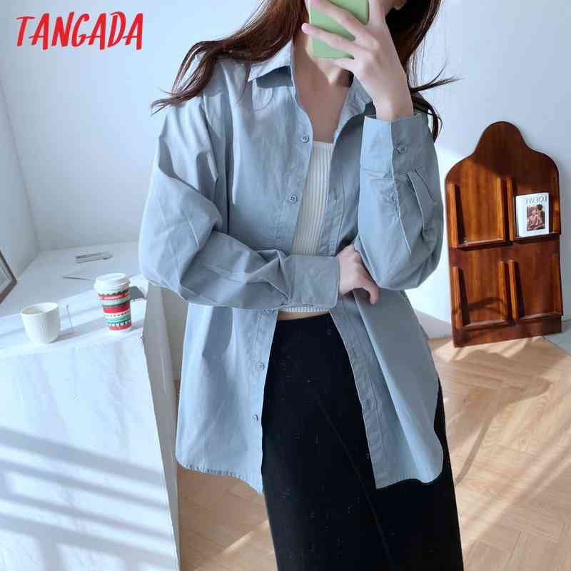Women Solid Oversized Long Sleeve Chic Female Casual Loose Shirt Tops BA4 210416