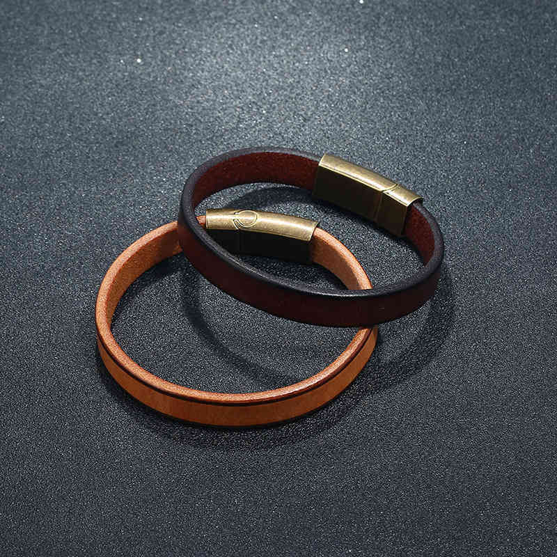 Men Jewelry Punk Brown Braided Leather Bracelet for Stainless Steel Magnetic Clasp Fashion 20.5cm Bangles Gifts