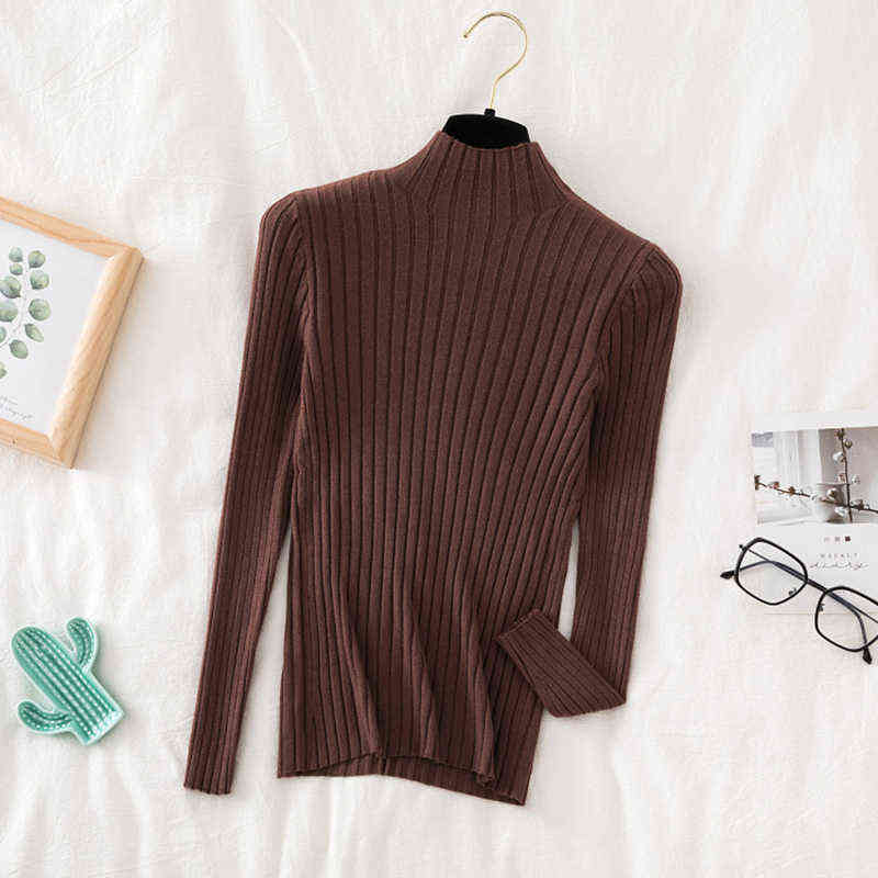 Croysier Pullover Sweater Knitted Women Winter High Neck Basic Slim Casual Ribbed Knit Top Autumn Clothes Woman Sweaters 211109