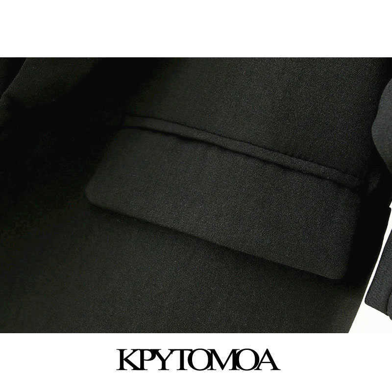 KPYTOMOA Women Fashion Office Wear Basic Black Blazer Coat Vintage Pleated Sleeve Pockets Female Outerwear Chic Tops 210930