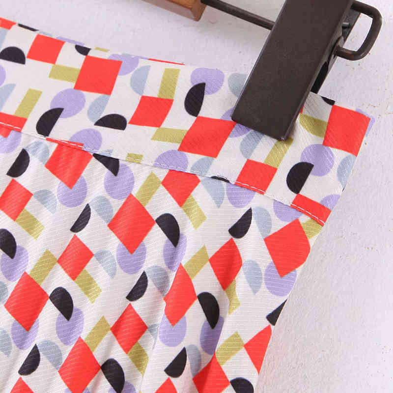 Women Fashion Geometric Print Pleated Skirts High Waist Stylish Long Side Zipper Ladies A Line Midi 210515