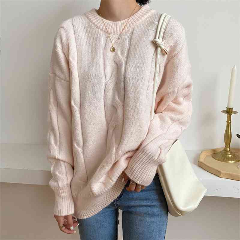 Korean Twisted Knitted Thicken Sweaters Tops Women Autumn Winter Long Sleeve O-neck Casual Fashion Jumpers Pullovers Femme 210515