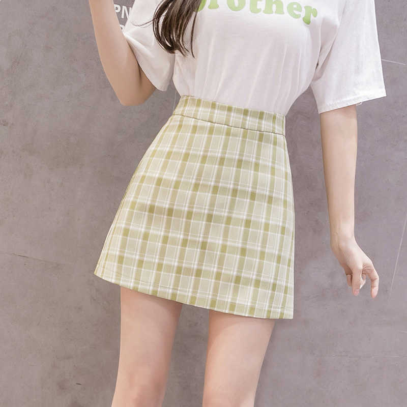 Women's Plaid Pleated Woolen A-line Mini Skirt High Waist With Lining Female Short Skirts Winter Autumn Girls Preppy Style 210619
