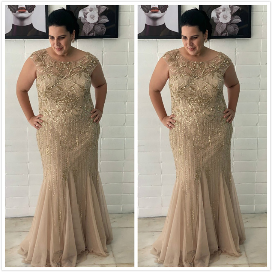 Luxurious Mermaid 2021 Arabic Plus Size Mother Of Bride Dresses Cap Sleeves Beaded Crystals Mother Of Groom Dresses