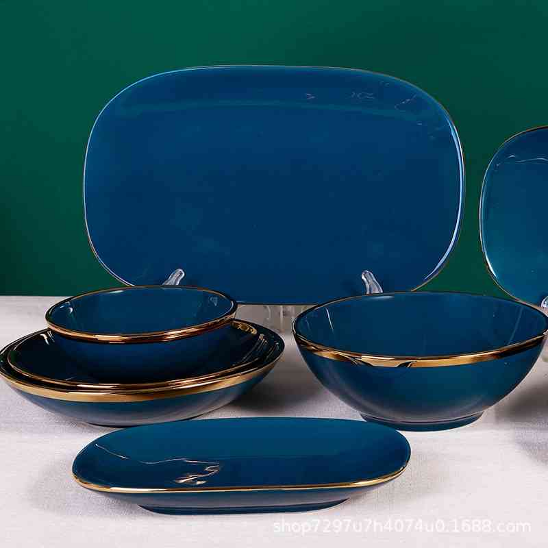 European simple Phnom Penh treasure blue ceramic tableware creative family hotel restaurant fish rice dish
European simple Phnom Penh treasure blue ceramic tableware creative family hotel restaurant fish rice dish