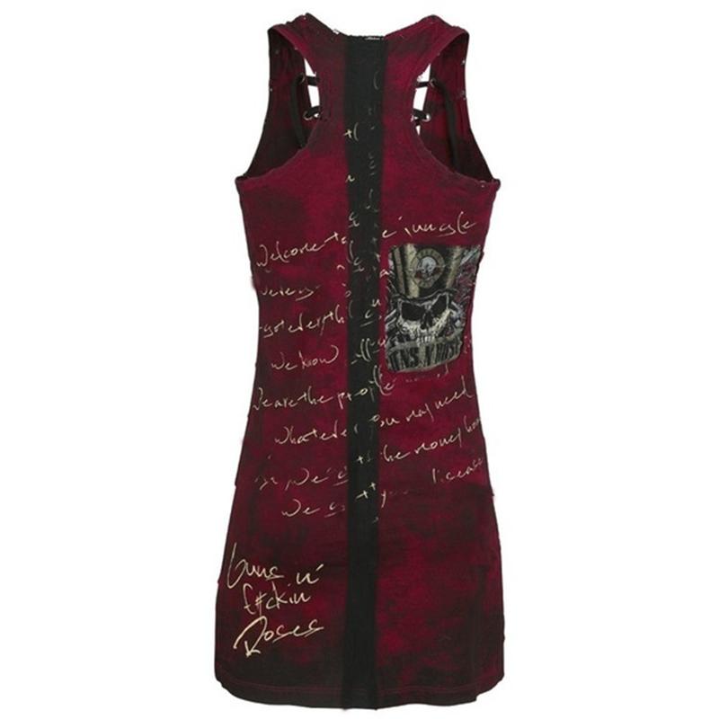Punk Style Womens Club Gothic Skull Printing Vest Sexy Bandage Sleeveless O Neck Camisole Mini Dress Plus Size Casual Dresses