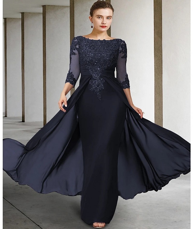2024 Purple Vintage Purple Mother of Bride Dress Jewel Sequin Appliques Sleeves Godmother Wedding Party Gowns Robe De Soiree