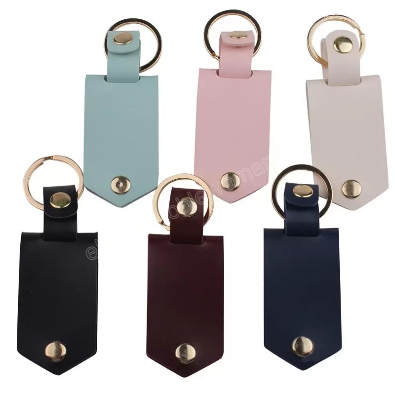 Leather Keychains Pendant Sublimation Blank Aluminum Alloy Car Key Ring Heat Transfer DIY Decorative Keychain 6 Colors