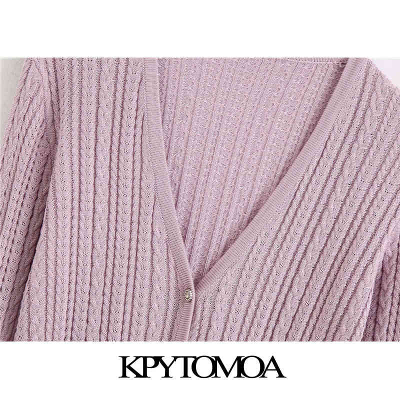 Women Fashion Jewellery Buttons Cable-knit Cardigan Sweater V Neck Long Sleeve Female Outerwear Chic Tops 210420