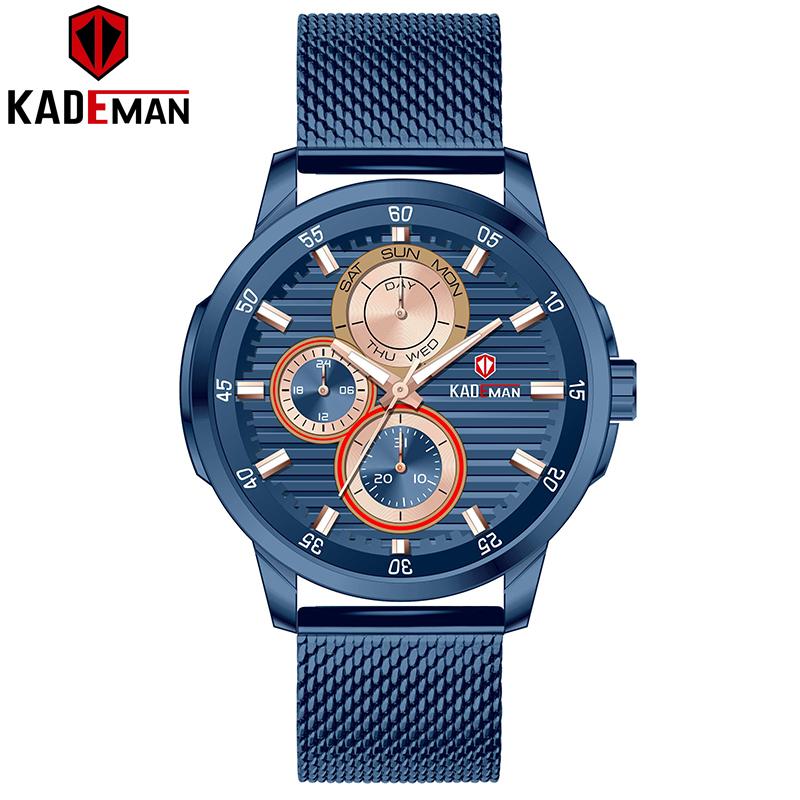 Wristwatches Relojes Hombre 2021 KADEMAN Watches Men Chronograph Male Sport Waterproof Clock Blue Quartz Watch, 852g-black