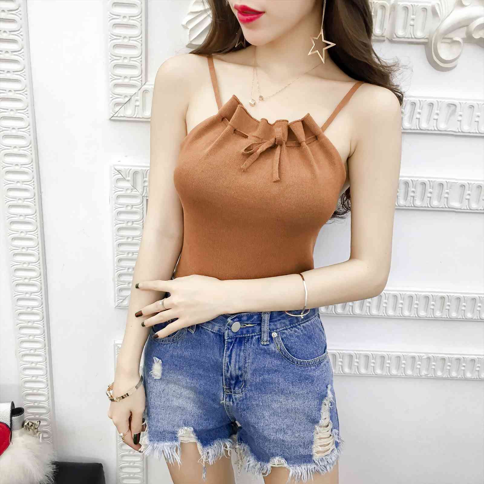 summer fashion slim knitting womens cami off shoulder pleated girl knitted tank sleeveless t shirts, White
summer fashion slim knitting womens cami off shoulder pleated girl knitted tank sleeveless t shirts, White