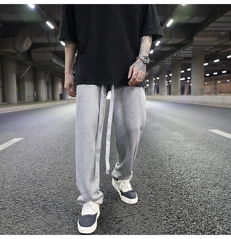 The Sixth Season Of Straight Loose-fitting Pants, High Street Style Entry Solid Color Wild Terry Drape Casual Pants Men's