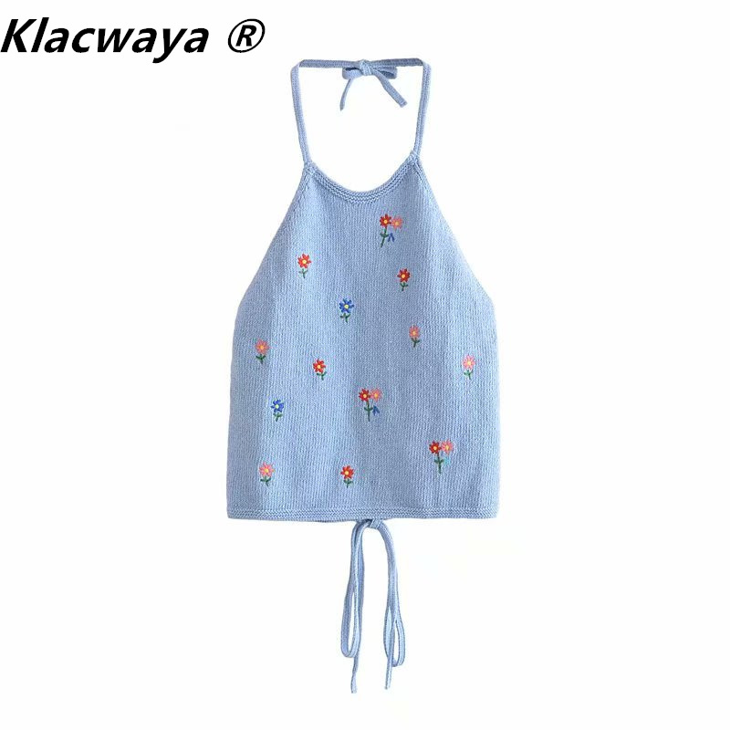 Za Halter Top Woman Summer Blue Floral Embroidered Knitted Sleeveless Women Streetwear Backless Sexy s 210521
Za Halter Top Woman Summer Blue Floral Embroidered Knitted Sleeveless Women Streetwear Backless Sexy s 210521