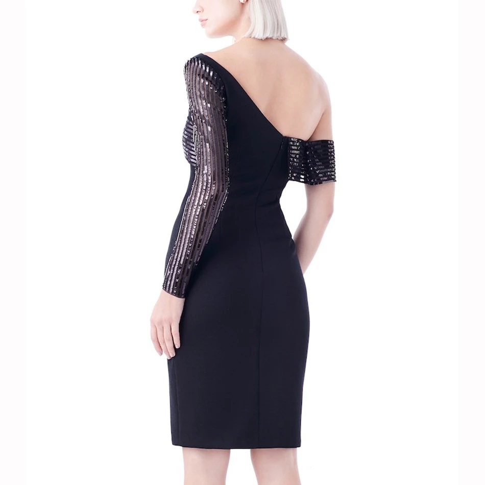 Free Autumn Style One Shoulder Long Sleeve Bandage Dress Women Sexy Bodycon Sequined Club Party Vestidos 210524