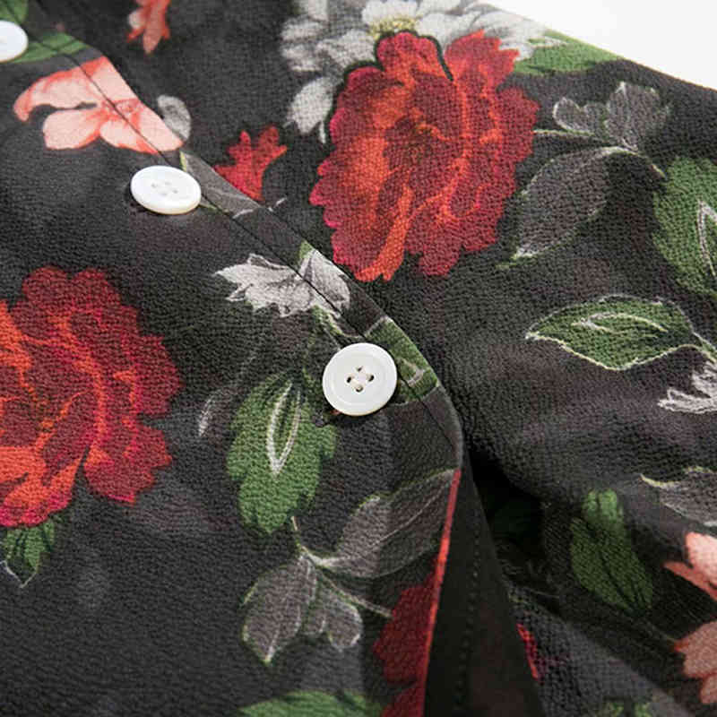 Boho Style Floral Print Knee Length Dress V Neck Bandage Elegant Dress Women Short Sleeve Buttons Summer Sundresses Ropa Mujer 210414