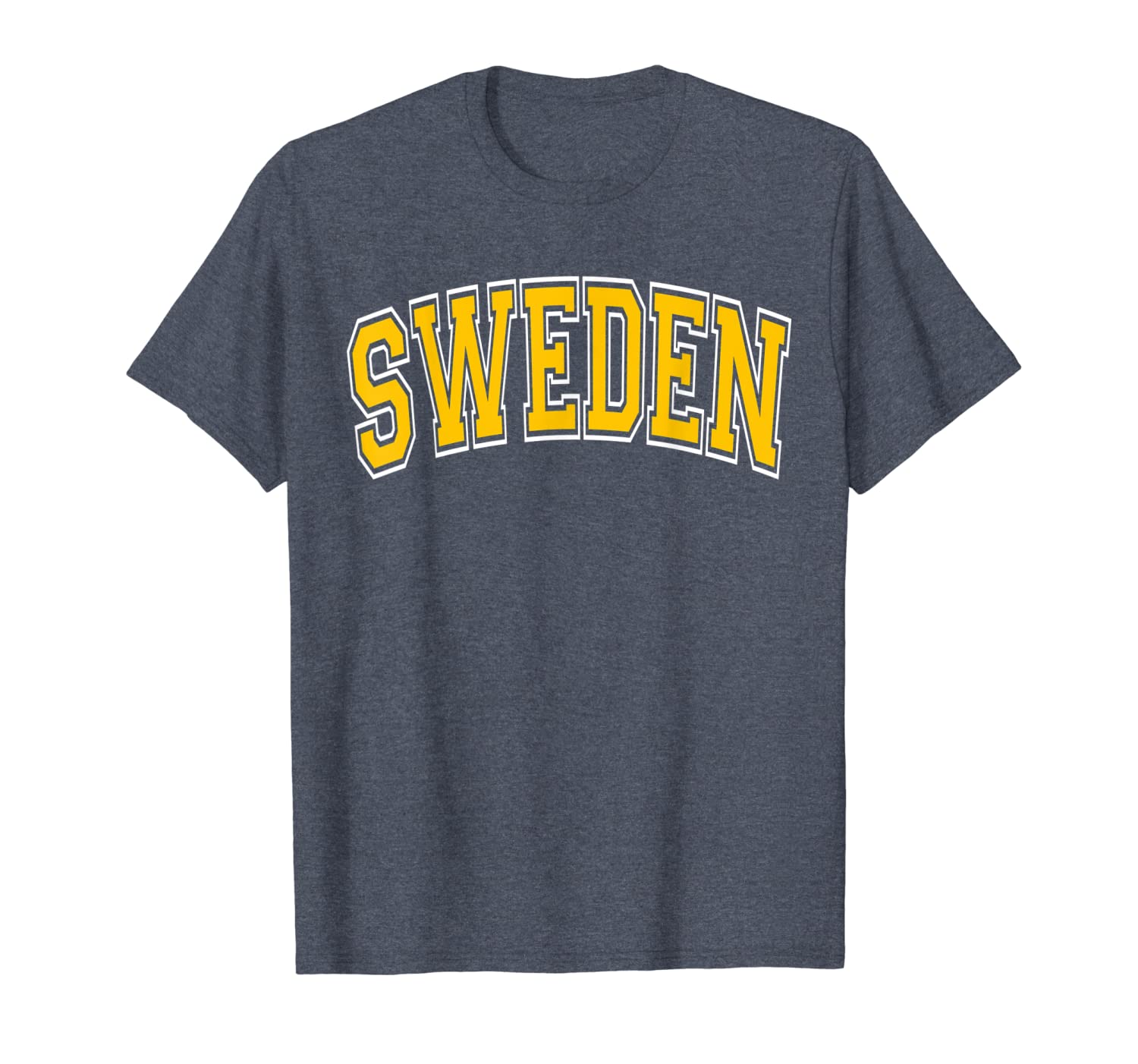 sweden t shirt - varsity style yellow text, White;black