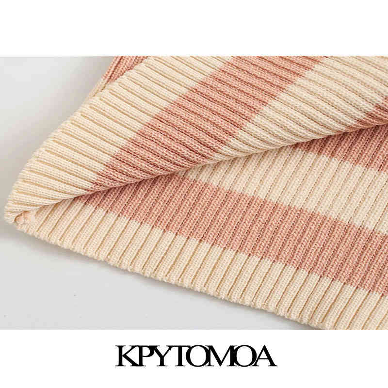 Women Fashion Striped Cropped Knitted Cardigan Sweater O Neck Long Sleeve Female Outerwear Chic Tops 210420