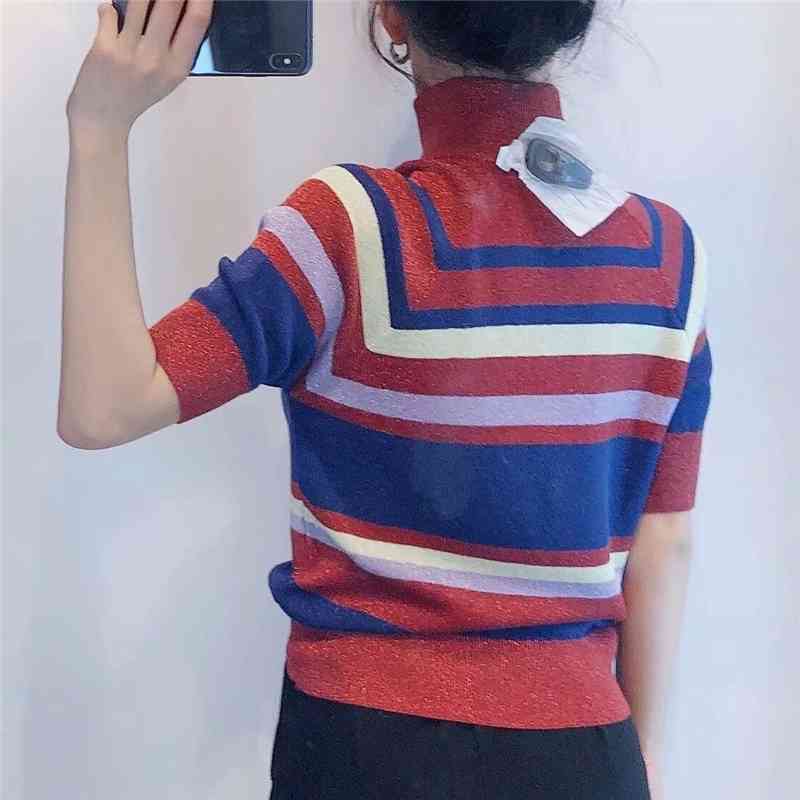 Streetwear Women Striped Sweaters Tanks Summer Fashion Ladies Knitted Tops Elegant Female Chic Turtleneck Pullovers 210430