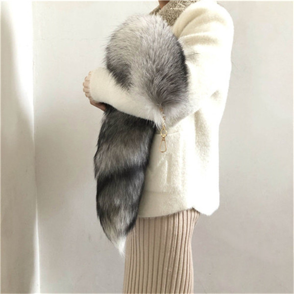70cm/27.5"- Large Real Fox Fur Tail Keychain Cosplay Toy Keyrings Bag Charm Furry Pendant Tassels