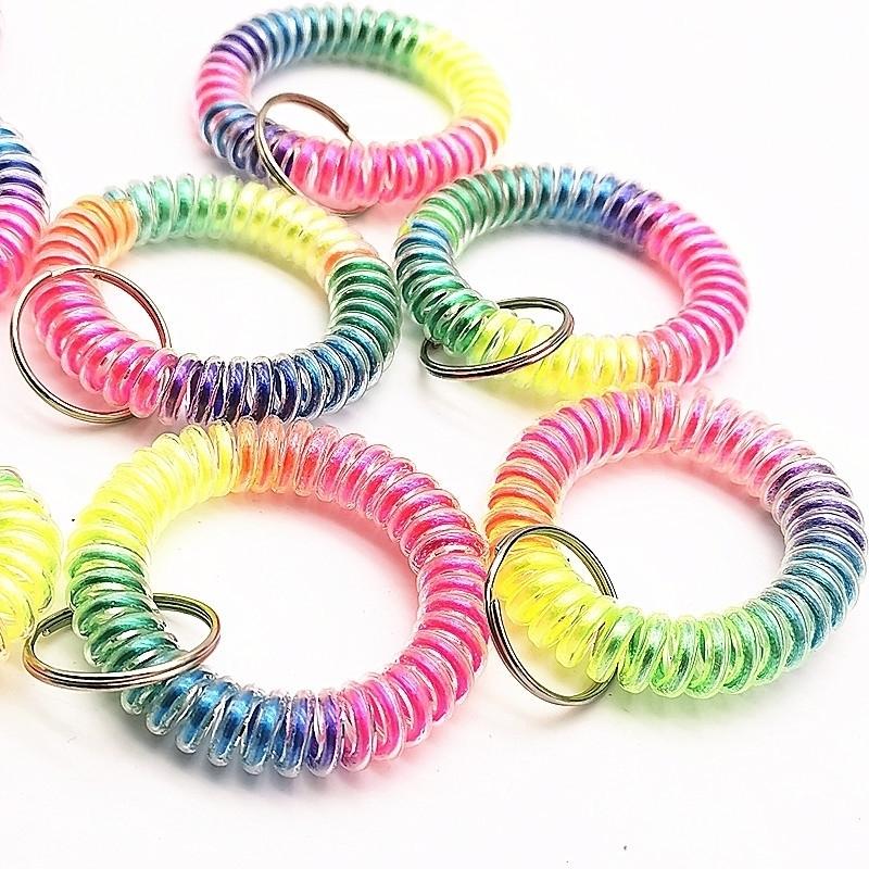 Women Girls Elastic Hairbands Spiral Shape Coil Hair Ties Circle Telephone Wire Line Headband Rainbow Gradient Headwear Accessories