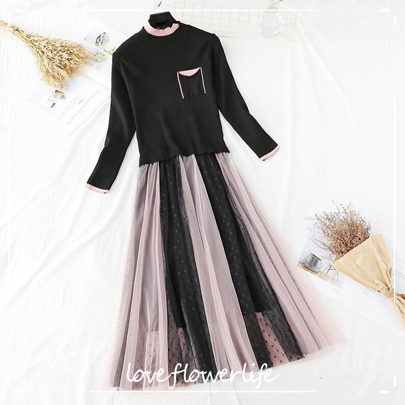 Women Knitted Dress Autumn Winter O-Neck Long Sleeve Knitt Patchwork Mesh Dresses Female Elegant Pleated Long Dress Vestidos 210521, Pink
Women Knitted Dress Autumn Winter O-Neck Long Sleeve Knitt Patchwork Mesh Dresses Female Elegant Pleated Long Dress Vestidos 210521, Pink