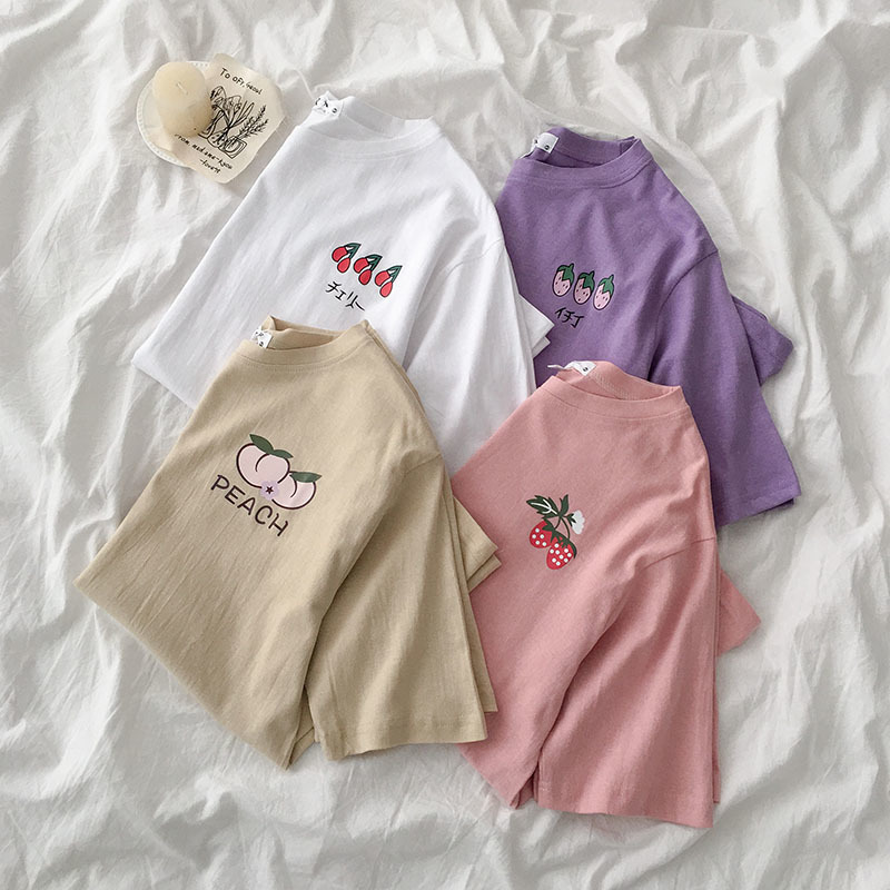 Tees Women Summer Plain Short Sleeve O-neck Casual Knitted Fruit Printed T-shirts Cotton T-Shirt 210518, White
Tees Women Summer Plain Short Sleeve O-neck Casual Knitted Fruit Printed T-shirts Cotton T-Shirt 210518, White