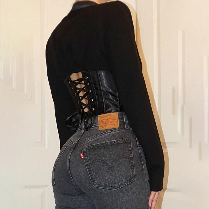 Women Blouse Long Sleeve Deep V Neck Shirts Patchwork White Slim Bamdage Fashion Ladies Tops Autumn 210524