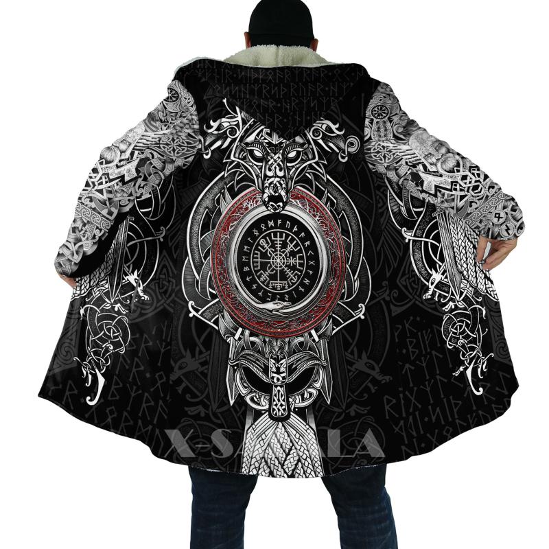 

Men' Wool & Blends Thick Warm Hooded Cloak For Men Tattoo Symbol Viking Armor ALL Over 3D Print Windproof Fleece Unisex Casual-A21, D40