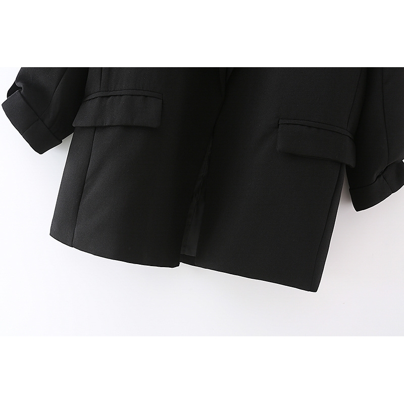 Elegant Women Solid Black Blazers Fashion Ladies Notched Collar Jacket Causal Female Chic Pocket Cardigans 210430