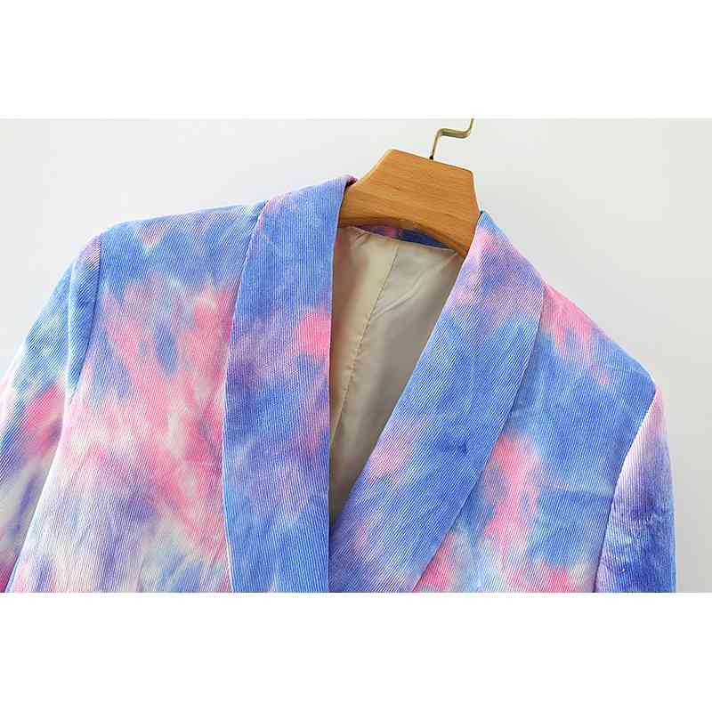 vintage women stylish tie dye blazer jackets fashion ladies elegant slim suits casual female double breasted suit chic 210430