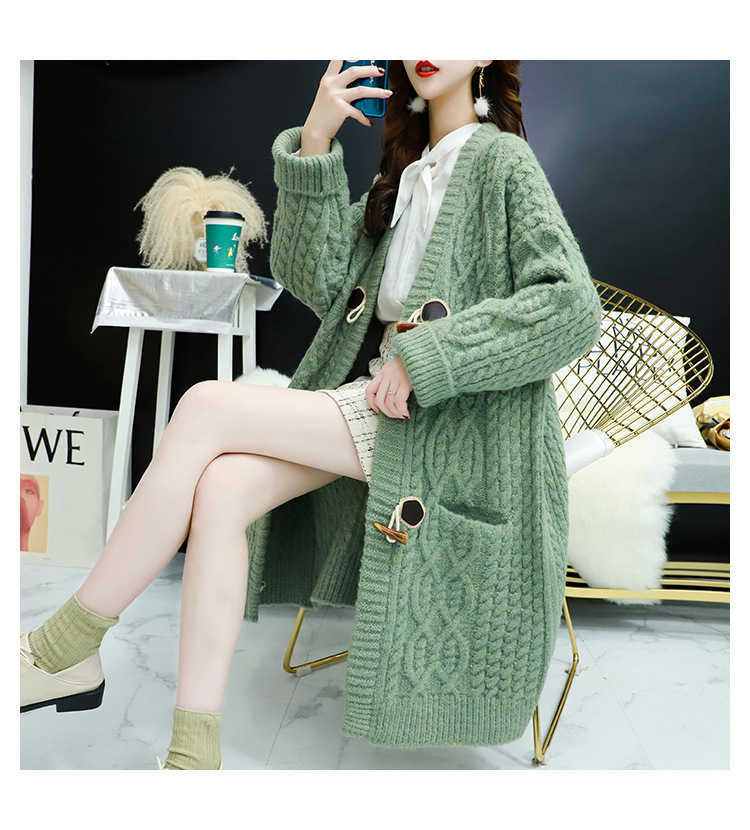 Fall Winter Cardigan Women Single Breasted Pocket Oversize Sweater Lady V-Neck Twist Knitted Loose Casual Femme 210604