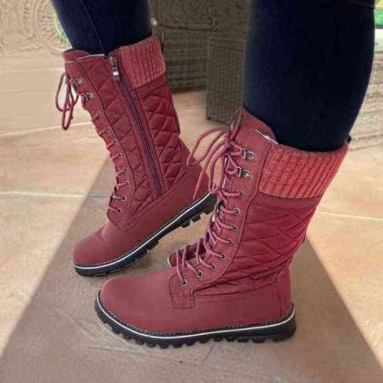 Women White Mid Calf 2021 Ladies Winter Boot Square Heel Black Platform Combat Boots Fur Plush Designer Punk Botas Mujer H1115