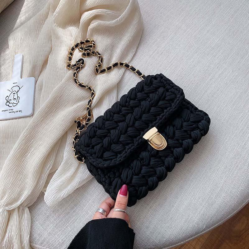 Multi Color Wool Woven Cotton Colored Thread Crocheted Shoulder Bag Women's Straddle Chain Strap Totes, Black
Multi Color Wool Woven Cotton Colored Thread Crocheted Shoulder Bag Women's Straddle Chain Strap Totes, Black