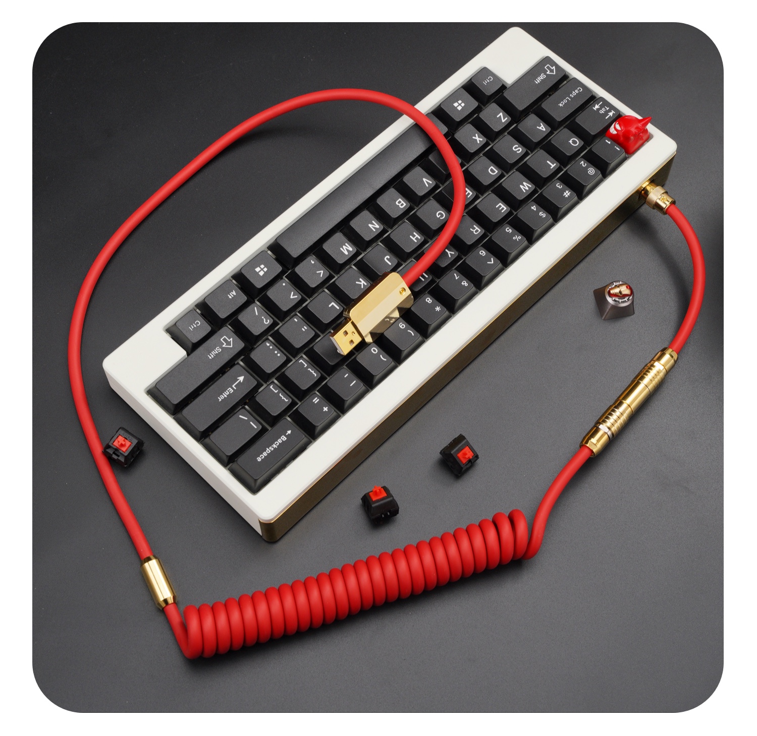 Geekcable Handmade Customized Mechanical Keyboad Data Cable Super Elastic Golden Spiral Rubber Keyboard Cable Red And Gold