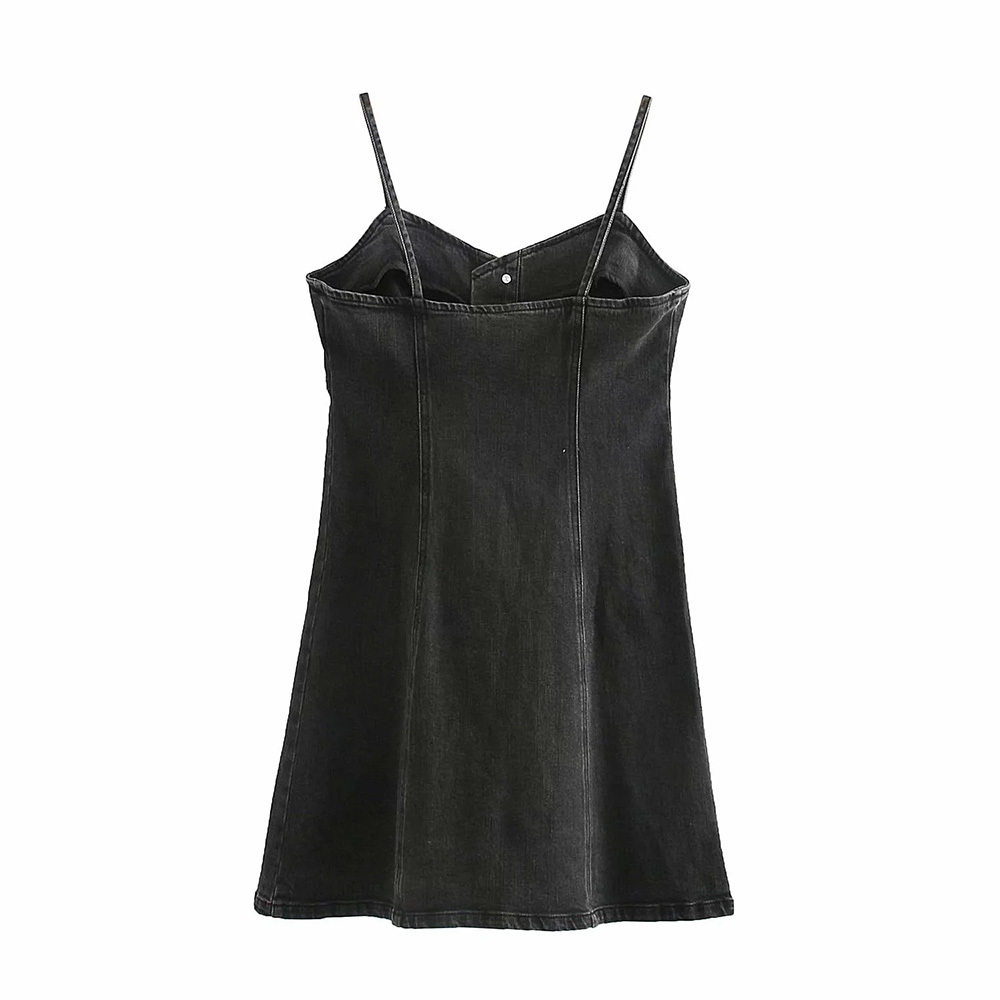 BBWM Spaghetti Strap Denim Dress Women Streetwear A Line Button Up Dress Female Sexy Sleeveless Summer Mini Dresses Robes 210520