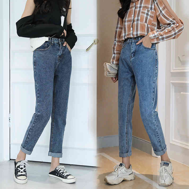 Loose Denim Casual Vintage Blue Jeans Women Spring and Autumn Fashion High Waist Straight Harem Pants Trousers 10827 210417