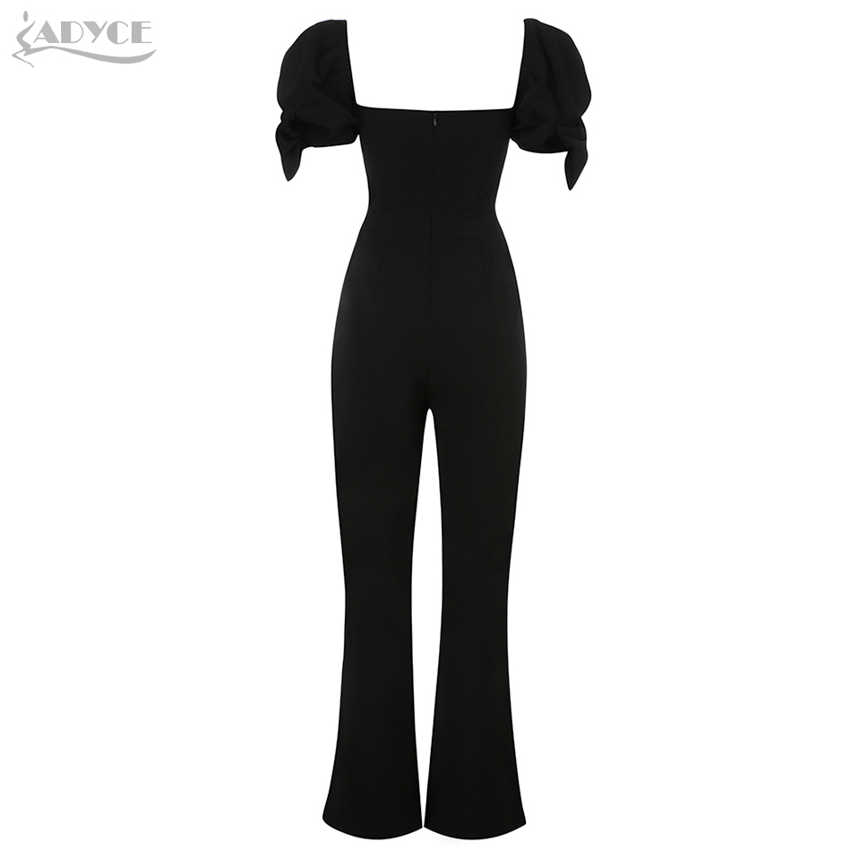 Summer Women Elegant Black Jumpsuit Sexy V Neck Short Sleeve Club Long Jumpsuits Celebrity Party Romper 210423