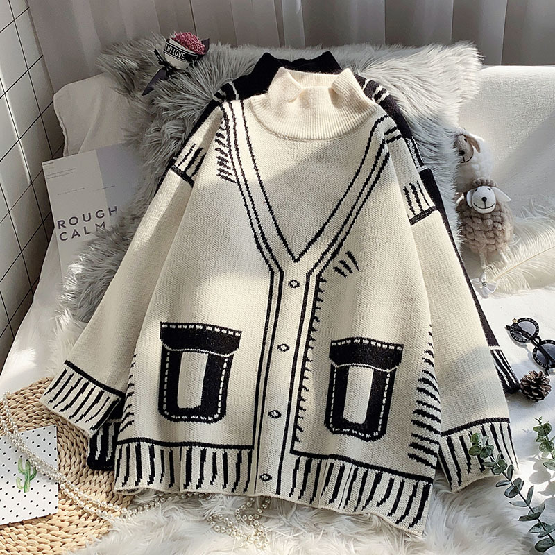 Nomikuma Pull Femme Autumn Winter Half Turtleneck Women Sweater Korean Causal Cartoon Long Sleeve Knitted Pullover 6D038 210427