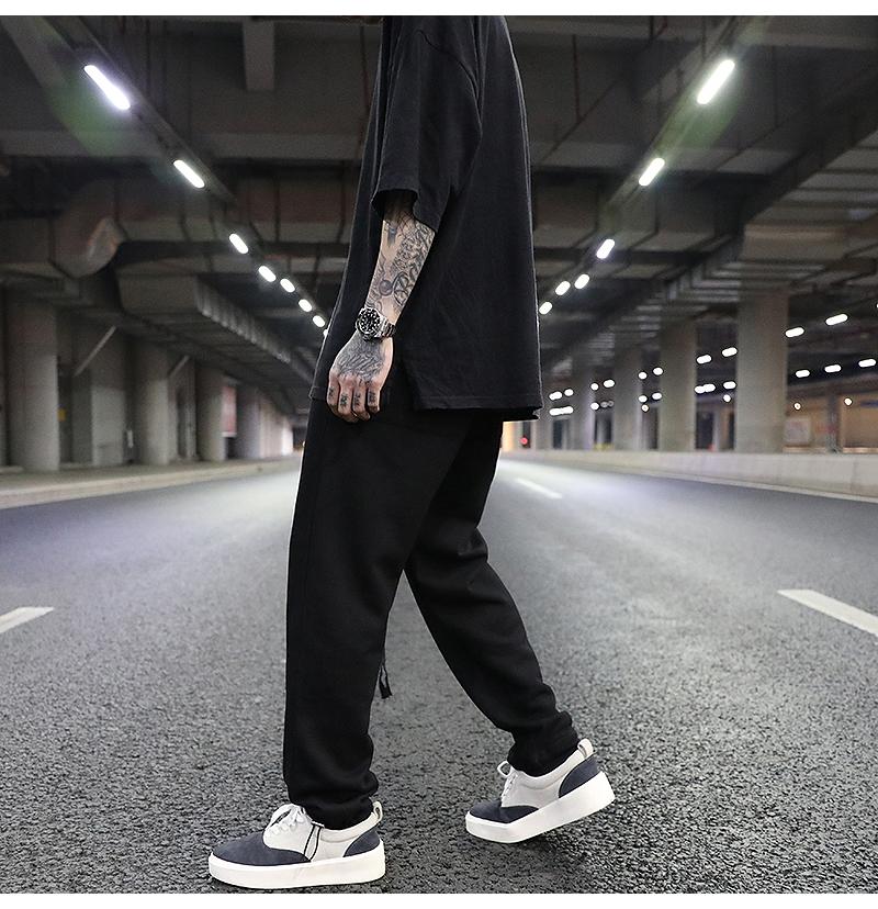 The Sixth Season Of Straight Loose-fitting Pants, High Street Style Entry Solid Color Wild Terry Drape Casual Pants Men's